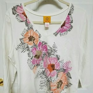 Ruby rd Sz XL 3/4 Sleeve White Floral Top Blouse